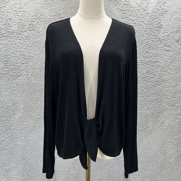 Chicos Vintage 90s Black Ribbed Tie front Cardigan Sweater L whimsigoth‎ grunge - Picture 1 of 7